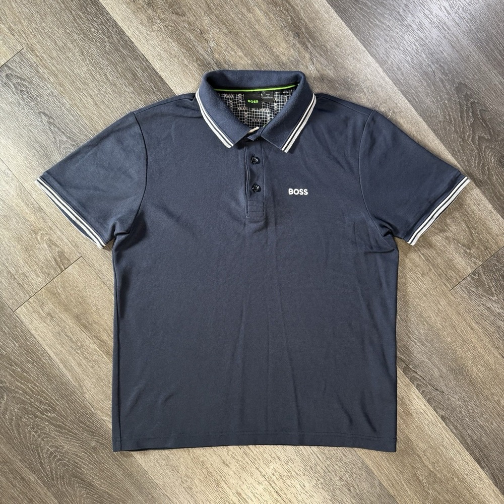 Hugo Boss Mens Polo Shirt Blue Moisture Manager Modern Fit Top, Size Small